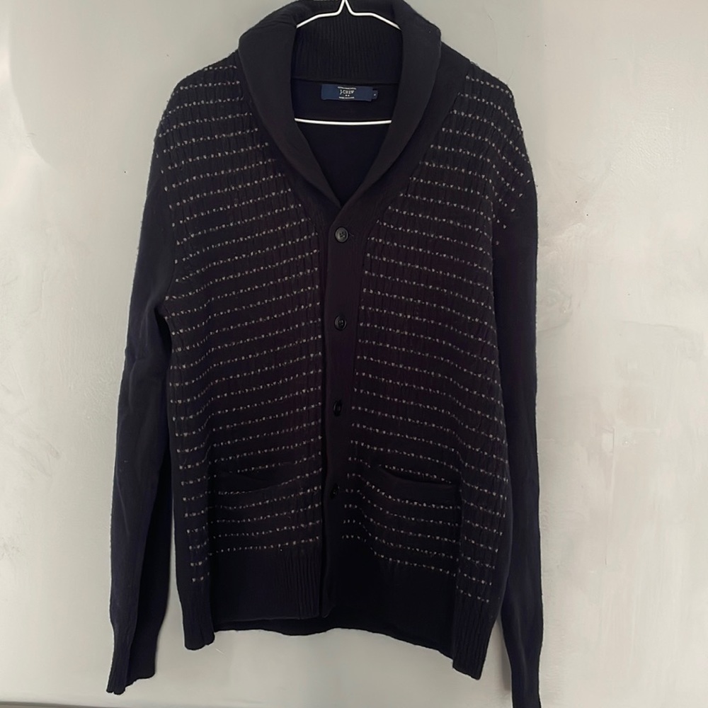 Womens J. Crew Black Button Up Sweater Cardigan 100% Lambs Wool Size Large